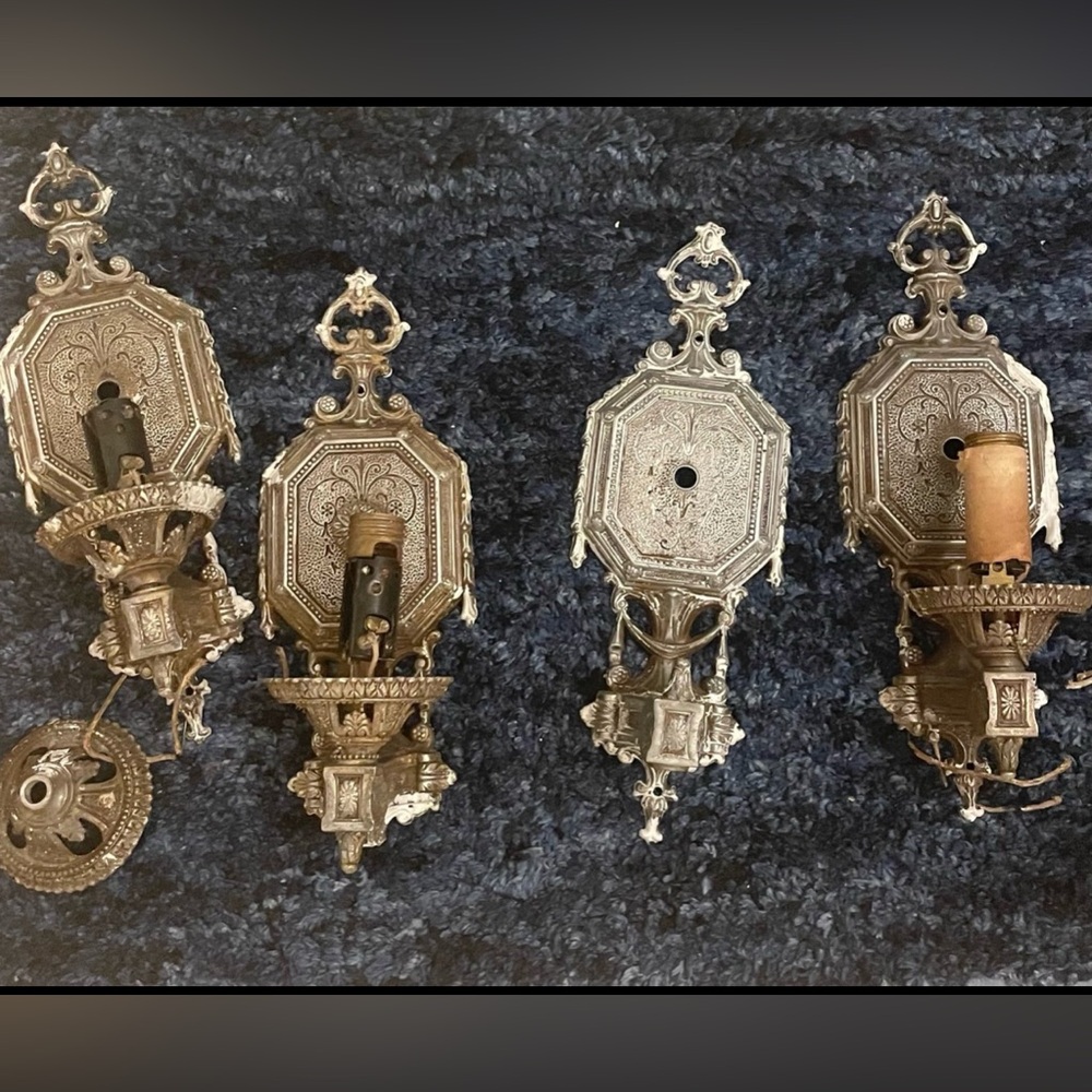 Lot of 4 Antique Sconce Set ISCO Single Arm Wall Pair Restore Early 1900’s